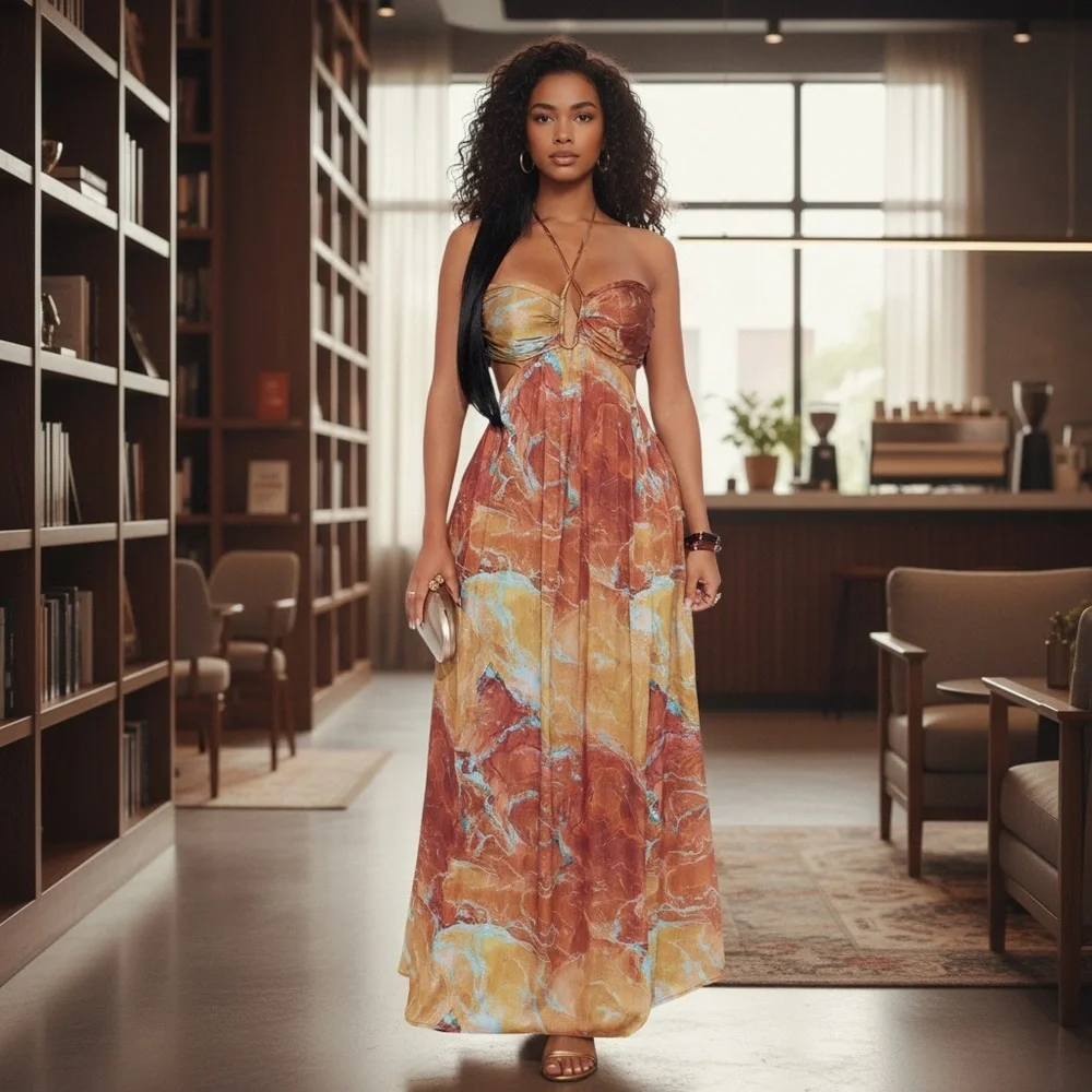 NWT Strapless Dress in Brown and Gold. Fast 🚚📦 - Picture 5 of 15